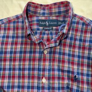 Ralph Lauren Mens S Classic Fit Plaid Button Down Shirt Red Blue Long Sleeve
